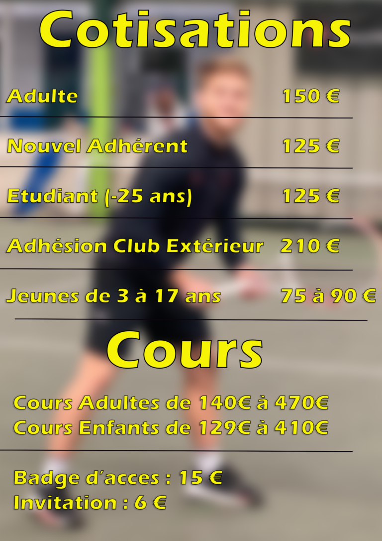Cotisation du tennis (tout les prix affiché)